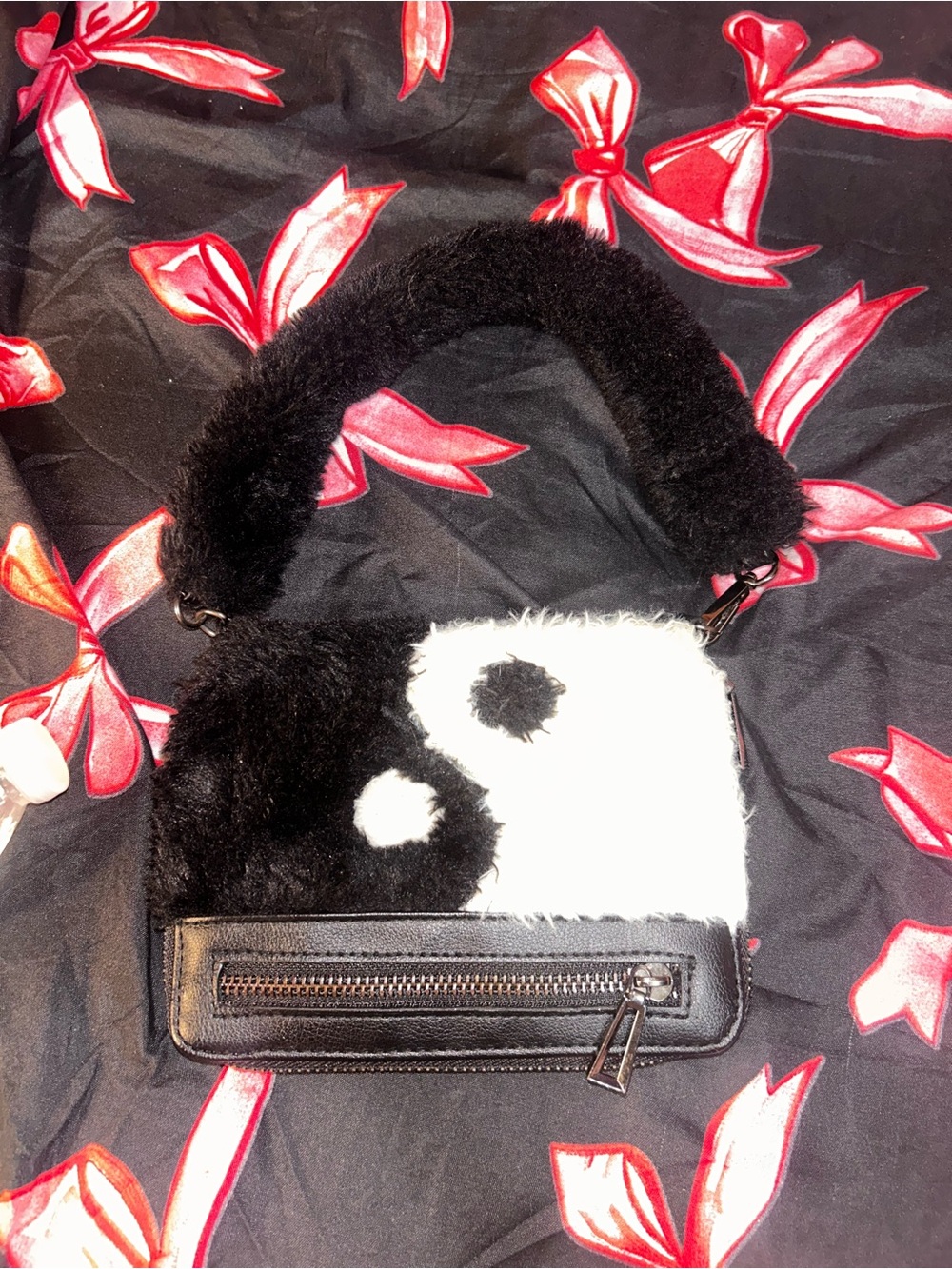 Faux Fur Yin Yang Shoulder Bag in Black & White
